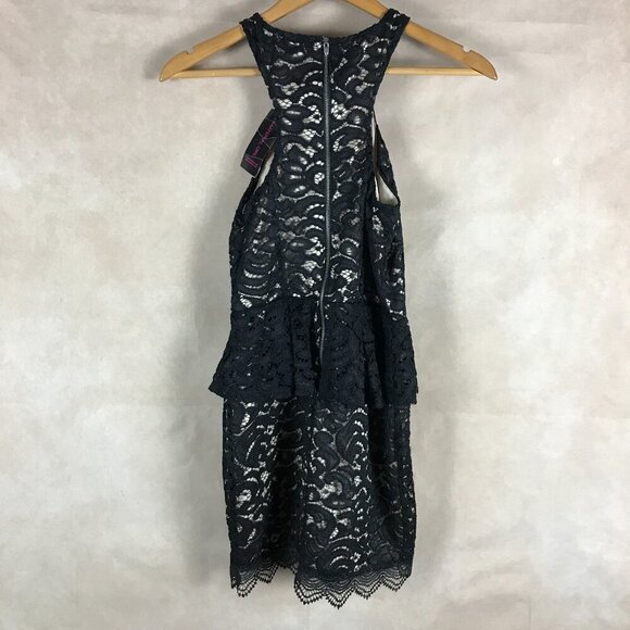 Material Girl Black/Tan Peplum Lace Bodycon Dress NWT XS - Picture 3 of 7